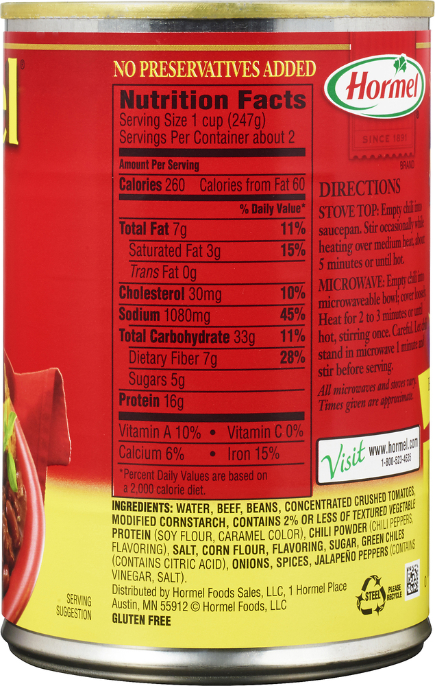 Hormel Chili, Chunky with Beef Beans
